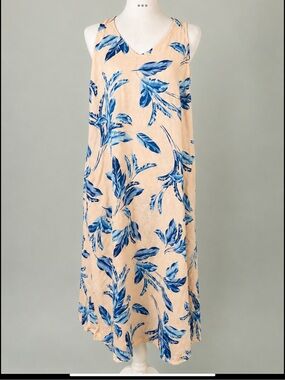 J. Jill Love Linen 100% Linen Blue Botanical Print Maxi Dress XS Petite